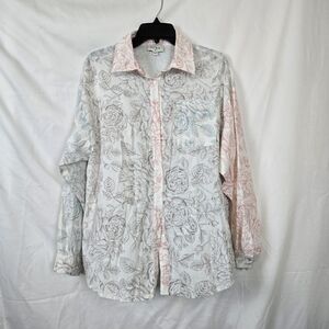 Aura‎ Women's White Colorblock Floral Long Sleeve Lightweight Button Shirt Small